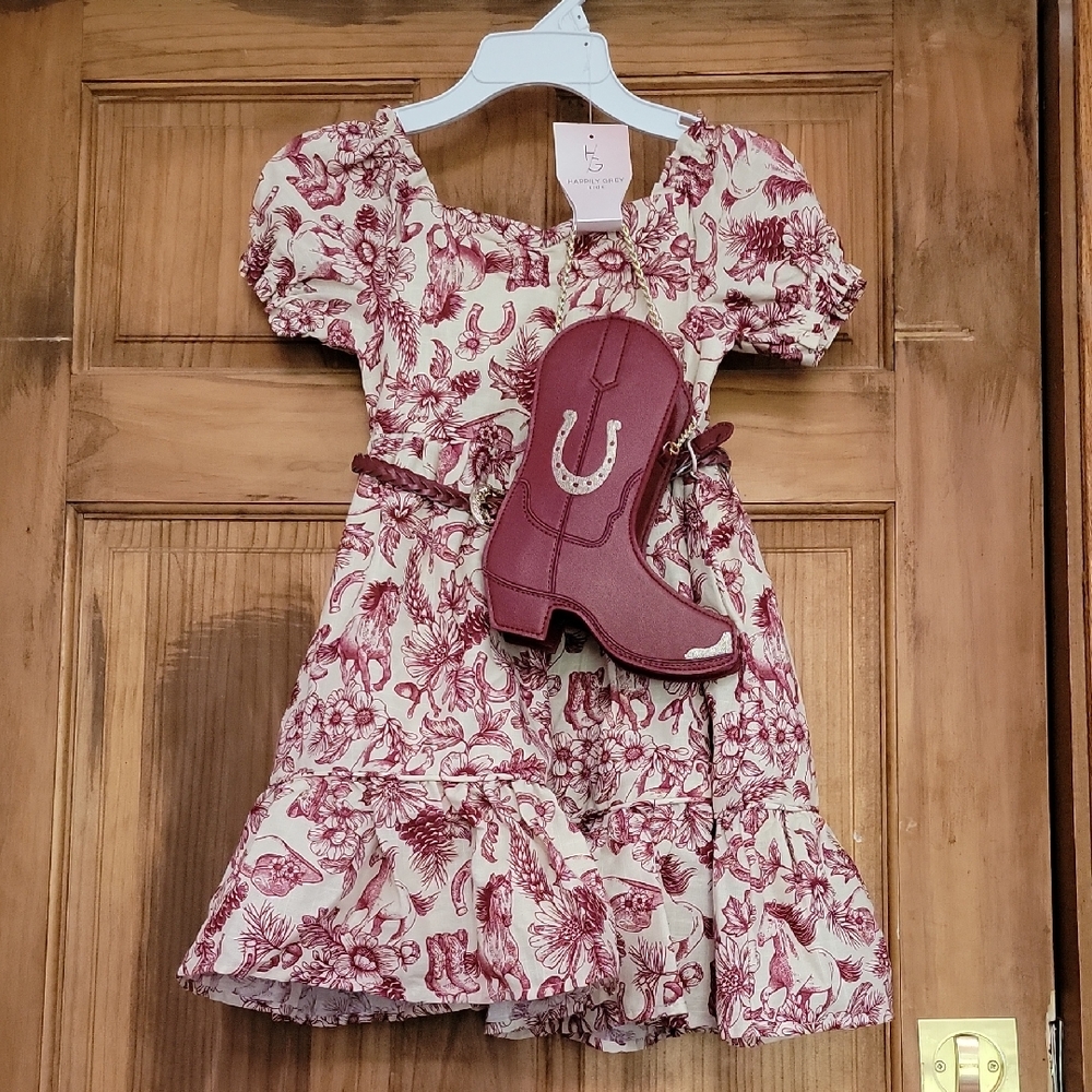 Charming Kids Floral Dress with Burgundy Accents